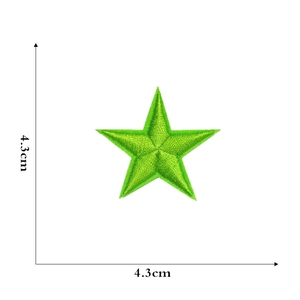 Detailed view of green star embroidery patch with 4.3cm size specification markings