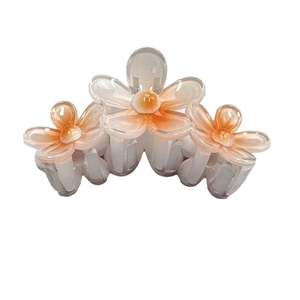 Elegant triple plumeria hair claw clip in transparent orange gradient finish