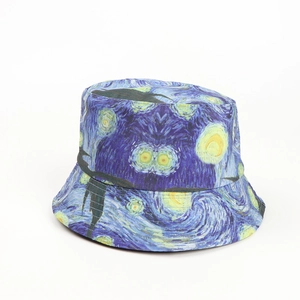 Reversible bucket hat featuring Van Gogh's Starry Night print in a classic cotton canvas style