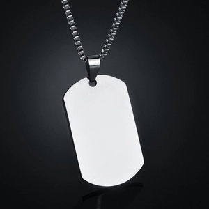 Polished silver stainless steel military dog tag necklace with box chain for men and women