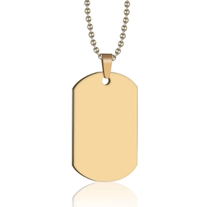 Polished gold stainless steel military dog tag pendant necklace with sleek bead chain