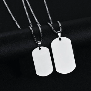 Stainless Steel Military Dog Tag Pendant Necklace With Link Bead Chain Unisex Minimalist Glossy Punk Jewelry Accessories