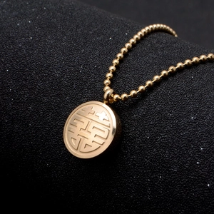 Ethnic 18K gold-plated titanium necklace with double happiness pendant and bead chain