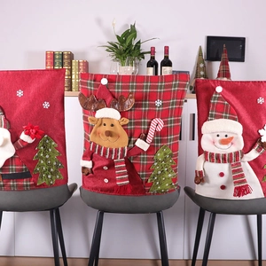 Coprischianti Per Sedie Di Natale Lino 3D Babbo Natale Pupazzo Di Neve Renna Decorazione Per Feste Natalizie