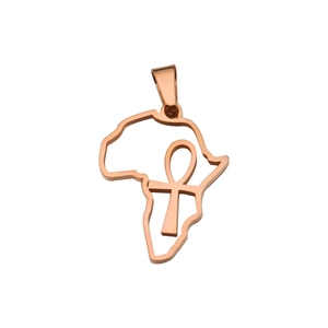 Polished rose gold stainless steel Africa map pendant with hollow Ankh symbol cross