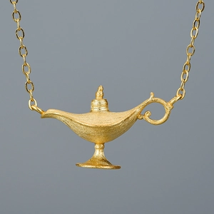 Minimalist gold S925 sterling silver Aladdin magic lamp pendant necklace for women
