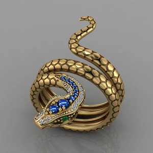 Anillo Serpiente Cobre Chapado Oro Con Circonita Azul Blanco Verde Espiral Motivo Animal Estilo Punk Gótico Mujeres Hombres