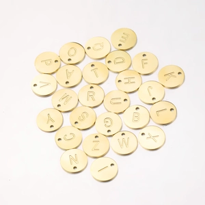 12mm gold stainless steel round alphabet charms with mirror finish for jewelry making