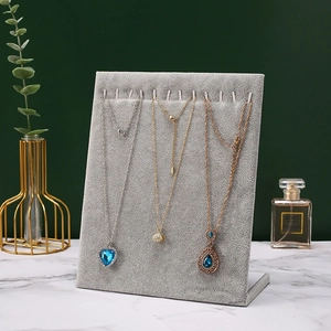 Velvet Linen Jewelry Display Stand L-Shaped Necklace Organizer Plate Earring Stud Holder For Countertop Boutique Showcase