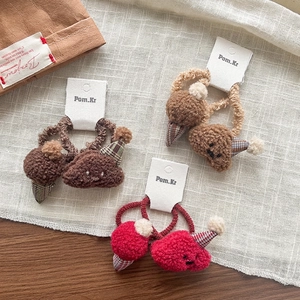 Cute plush ice cream and cloud bear hair scrunchies set in brown and pink colors