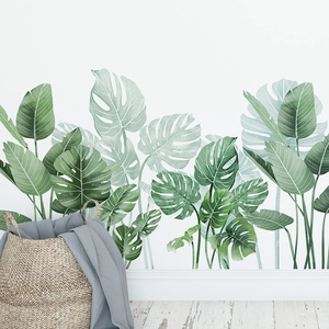 Large tropical monstera and banana leaf wall stickers for creative home wall decoration