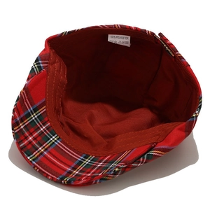 Red tartan pattern plaid beret cap with 100% polyester lining for sun protection
