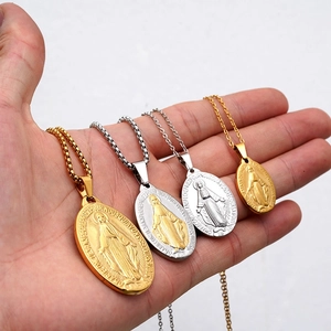 Virgin Mary religious pendants in gold and silver stainless steel 18K plated necklaces