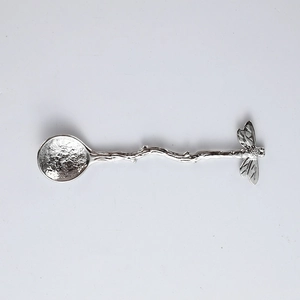 Retro hammered silver metal spoon with dragonfly branch handle for coffee and desserts