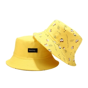 Bobs jaune vif pour hommes et femmes avec imprimés Shiba Inu et étiquettes tissées