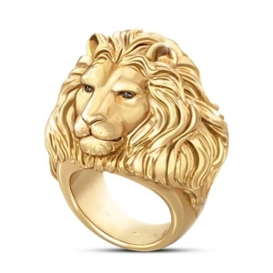 Lion Head Ring Copper Gold Plated Hip Hop Rhinestone Inlaid Bold Animal Jewelry For Men