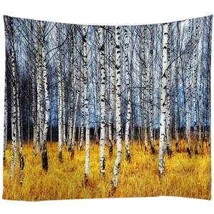 Arazzo da parete naturale con foresta di betulle bianche e paesaggio di erba dorata