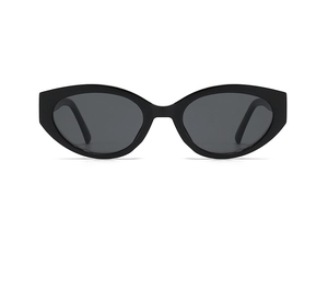 Détails de lunettes de soleil œil-de-chat noires avec monture polie et verres foncés