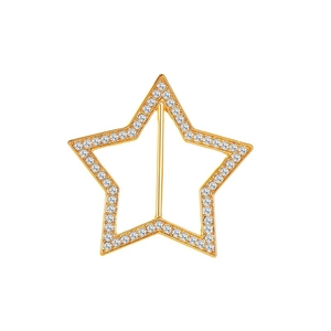 Pince à t-shirt étoile dorée minimaliste avec strass blancs sur fond blanc épuré