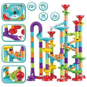 Marble Run Building Blocks Educational Toy DIY Pipeline Maze Track With Colorful Glass Marbles For Kids Toddlers