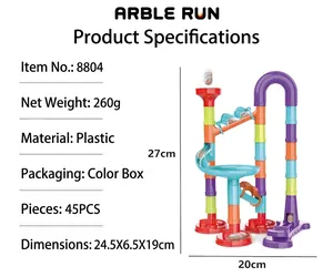 Detailed dimensions of 45pcs educational marble run blocks with 260g net weight