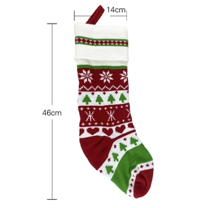 Knitted Christmas stocking with snowflakes and tree patterns, size 46cm by 14cm