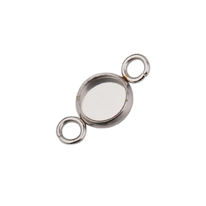 Polished stainless steel round bezel setting with double loops for jewelry making