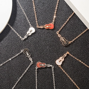 Guitar Pendant Necklace 925 Sterling Silver White Shell Black Red Agate Inlaid Zircon Music Jewelry Gift For Women
