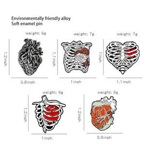 Size guide for anatomical heart and rib cage enamel pins made of eco-friendly alloy
