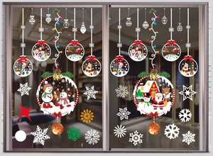 Detailed Christmas window stickers with Santa, reindeer and snowflakes on glass door