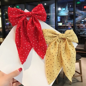 Large Bow Hair Clip Fabric Polka Dot Long Streamer Duckbill Clip Japanese Sweet Retro Style For Women Girls JK Accessories