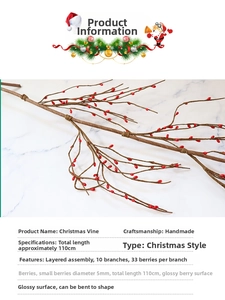 Détail de guirlande de baies rouges de 110cm avec 10 branches flexibles pour décor de Noël