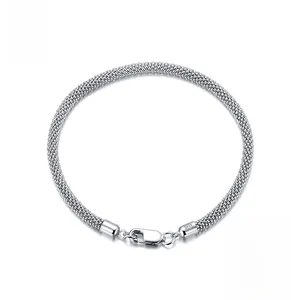 Detail shot of S925 sterling silver mesh chain showing the lobster clasp and Italy hallmark