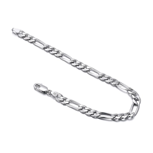 Polished S925 sterling silver Figaro chain bracelet with lobster clasp for women