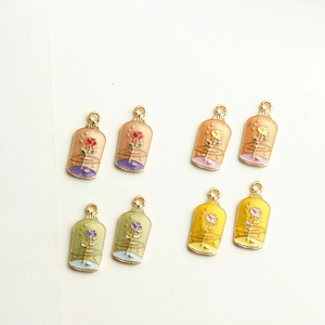 Retro vintage rose perfume bottle alloy charms with colorful oil drip finish