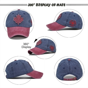 Vintage cotton baseball cap with Canada maple leaf embroidery shown in 360-degree views