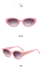 Détails de lunettes de soleil œil de chat roses avec accents dorés et verres dégradés