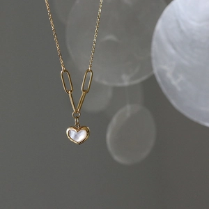 18K gold plated heart necklace with white mother of pearl inlay on delicate chain