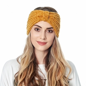 Chunky ginger chenille knit knotted headband for women providing winter warmth