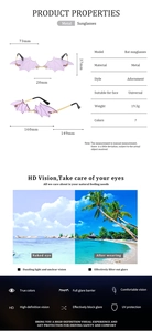 Detailed dimensions and UV protection features for bat-shaped fashion sunglasses