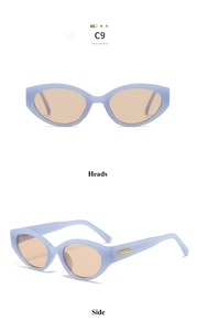 Vues détaillées des lunettes de soleil œil de chat lilas avec accents dorés sur les branches