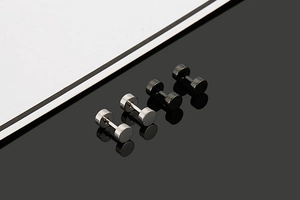 Minimalist screw-back barbell stud earrings in silver and black stainless steel finish