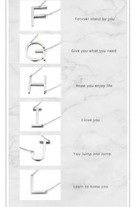 Detailed grid of silver stainless steel initial necklaces with polished letter pendants