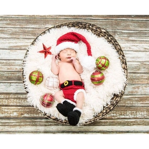 Newborn Baby Christmas Crochet Photography Outfit Handmade Acrylic Santa Hat Pants Shoes Costume Prop For Infants Photos