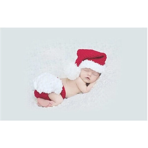 Handmade knitted Christmas baby photography set with red hat and diaper cover