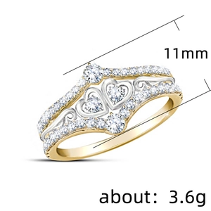 Two-tone heart-shaped wedding ring with sparkling zircons and 11mm wide band