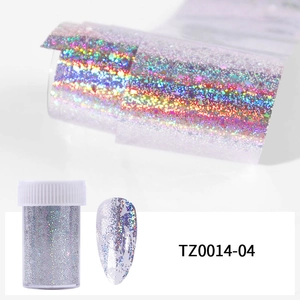 Holographic star pattern nail transfer foil with silver base and decorative manicure flakes