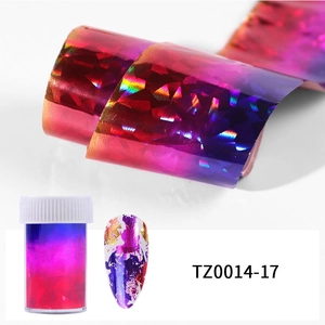 Detail of rose pink and purple gradient laser nail foil with glitter diamond texture