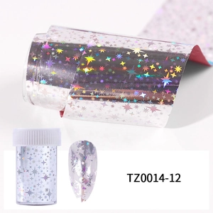 Holographic laser nail foil stickers with starry pattern and clear storage container