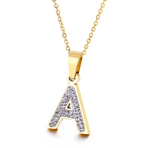 Sparkling crystal pavé initial A pendant necklace in gold finish with O-chain